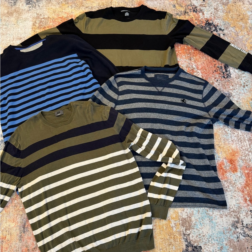 4 Long Sleeve Stripped Shirts: Express, H&M, American Eagle, Banana Republic